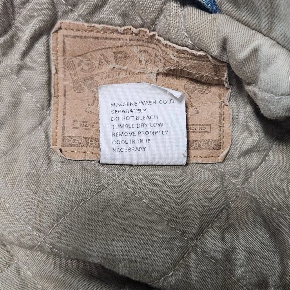 Gap Denim Canvas Jacket Jean Khaki Sleeve Quilted Lined Men's‎ XL Vintage 90s